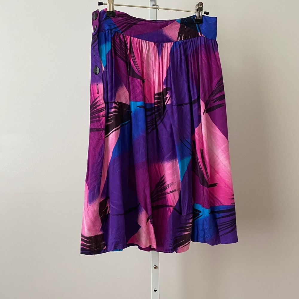 Melrose 11/12 Retro Quirky Purple Pink Abstract‎ Midi Skirt Vintage Fairy